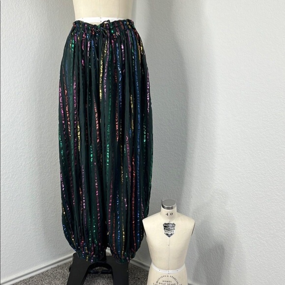 VTG Interconnection Metallic Striped Ballon Hem Pantaloons Pants Jogger Wide Leg